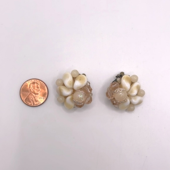 Western Germany Signed Vintage Baby Tooth Bead Style Cluster Clip-on Earrings - Picture 12 of 12